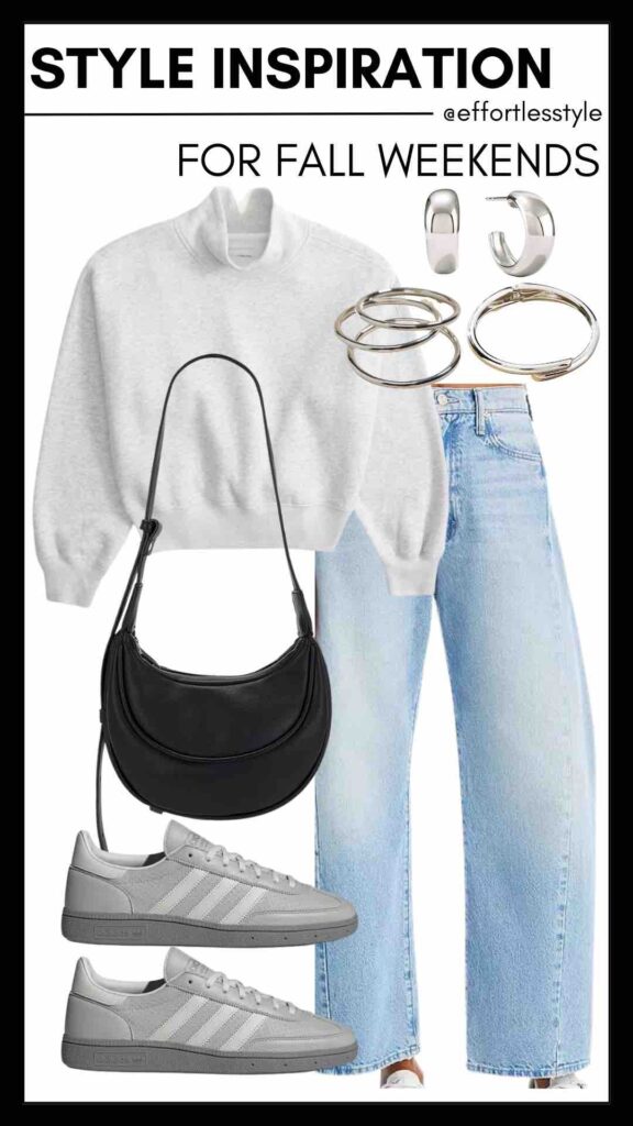 Ladies' Fall Weekend Outfit Formula Mockneck Sweatshirt & Light Wash Wide Leg Ankle Jeans how to look put together in a sweatshirt and jeans how to accessorize a sweatshirt and jeans how to style sneakers for fall how to wear silver accessories how to accessorize with silver fall style inspiration what to wear this fall casual style inspiration for fall personal stylists share weekend style inspiration nashville stylists share fall style inspiration 