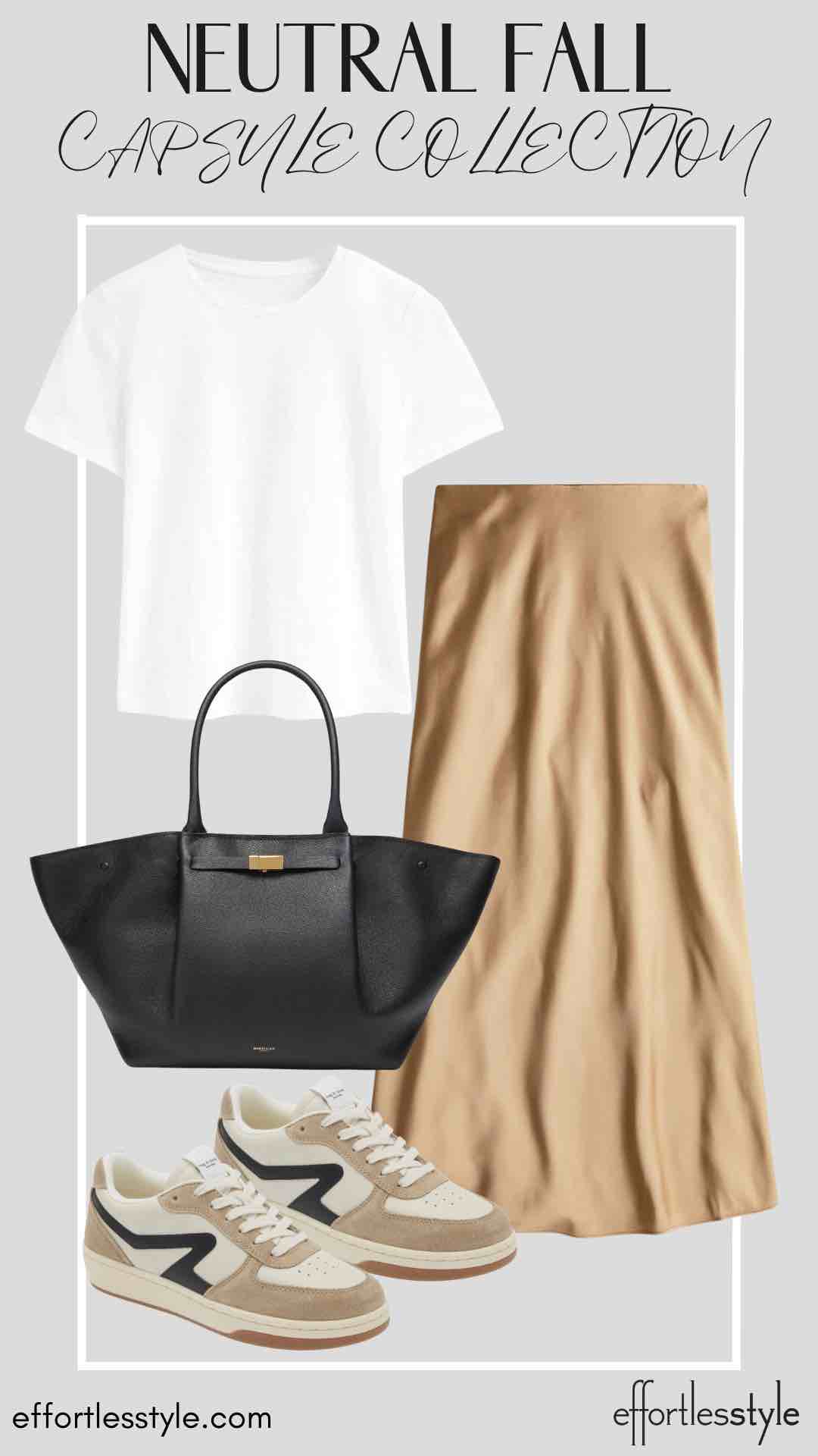 How To Wear Our Neutral Fall Capsule Wardrobe - Part 2 Short Sleeve Tee & Slip Skirt travel style inspo for fall how to wear sneakers with a slip skirt how to dress a slip skirt down fun casual looks with a slip skirt the best sneakers for fall the best neutral sneakers how to wear a tee shirt with a slip skirt