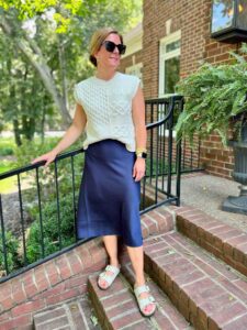 Sweater Vest & Satin Slip Skirt how to wear a slip skirt how to style a sweater vest how to wear flat shoes with a slip skirt fall style inspiration the best slip skirt