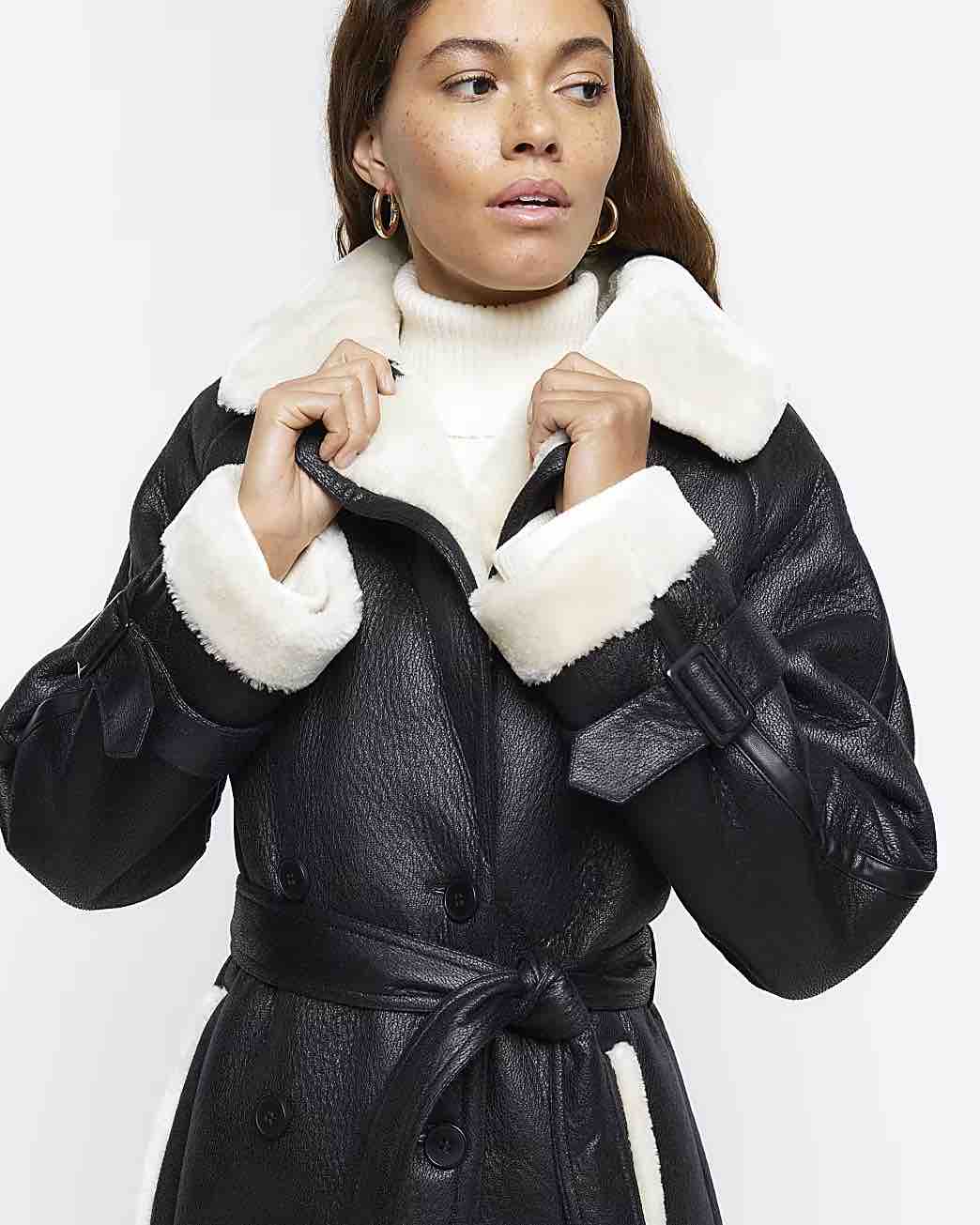 Five Things We Are Loving At River Island Belted Shearling Trench Coat affordable winter coat what to buy for winter must have winter pieces affordable winter outerwear trendy jackets for winter must have jacket for the winter season
