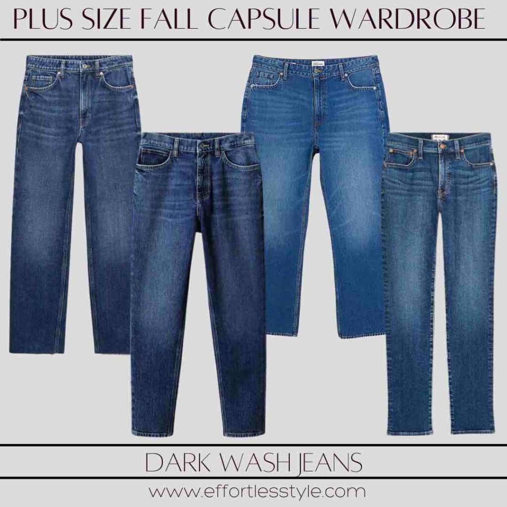 Plus Size Fall Capsule Wardrobe Plus Size Dark Wash Jeans personal stylists share the best plus size jeans must have plus size jeans fall must haves for the full figured women the best full figure jeans