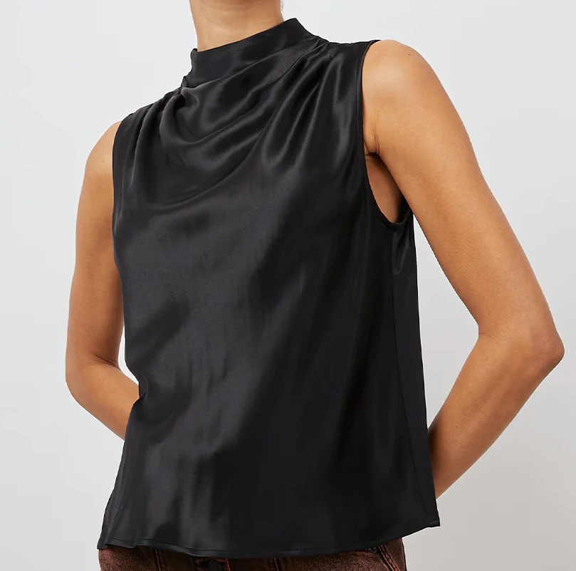 Sleeveless Mock Neck Draped Blouse personal stylists share must have winter pieces nashville stylists share the best winter pieces fun pieces for the holidays how to wear all black how to buy a matching set for winter classic pieces for your winter closet 