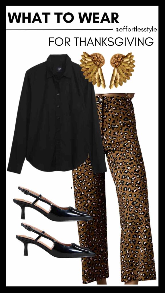 What To Wear For Thanksgiving Button-Up Shirt & Cheetah Print Wide Leg Pants how to look cute and be casual casual fall style inspiration personal stylists share casual fall looks nashville stylists share styled looks for fall what to wear to a casual thanksgiving get together how to look cute and casual for thanksgiving Nashville stylists share styled looks for Thanksgiving personal stylists share thanksgiving style inspiration how to style animal print pants how to wear printed pants how to wear animal print