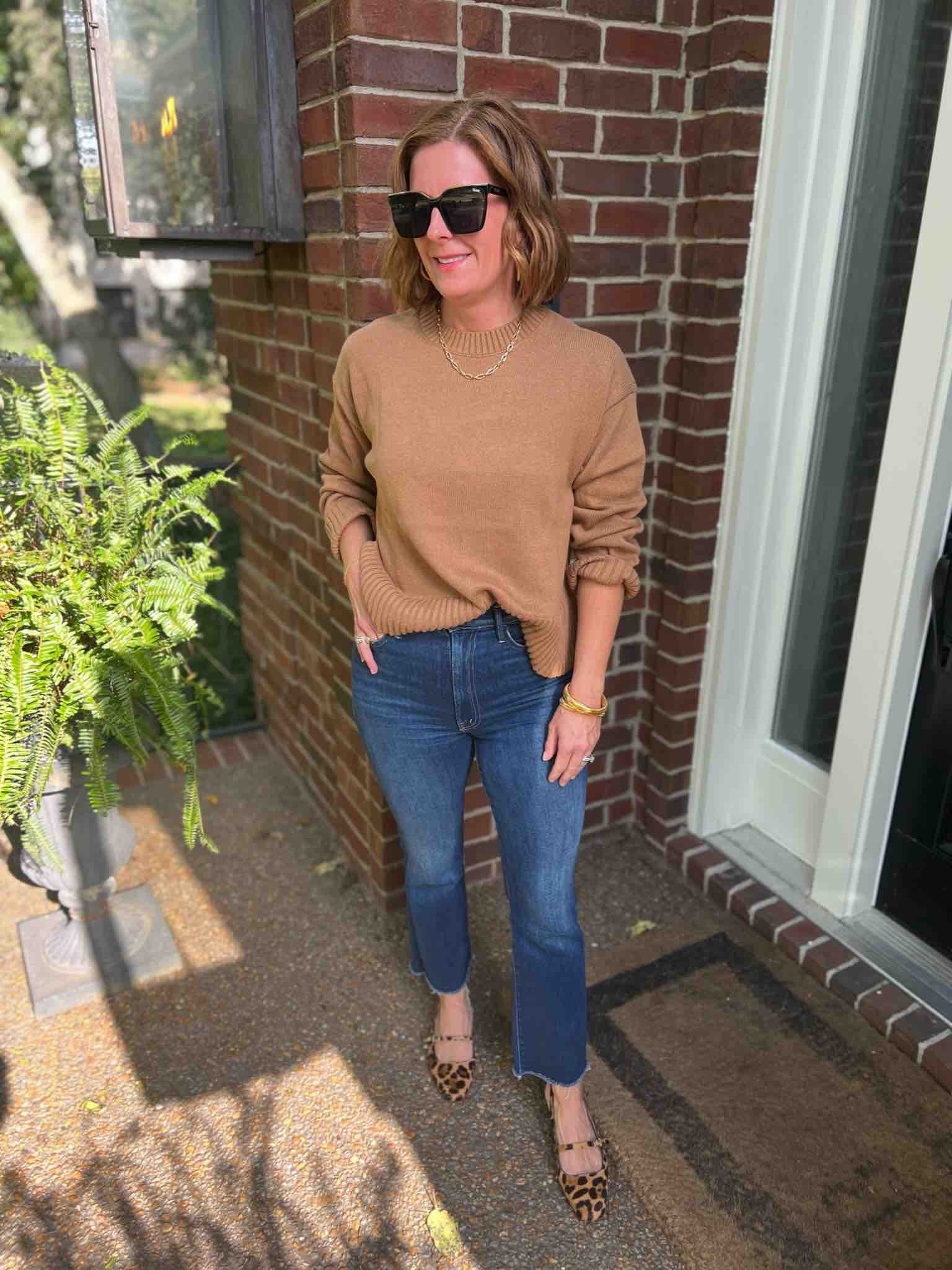 November Favorites From Our Nashville Personal Stylists Crewneck Sweater & Dark Wash Jeans how to wear a crewneck sweater with jeans how to wear animal print shoes with jeans