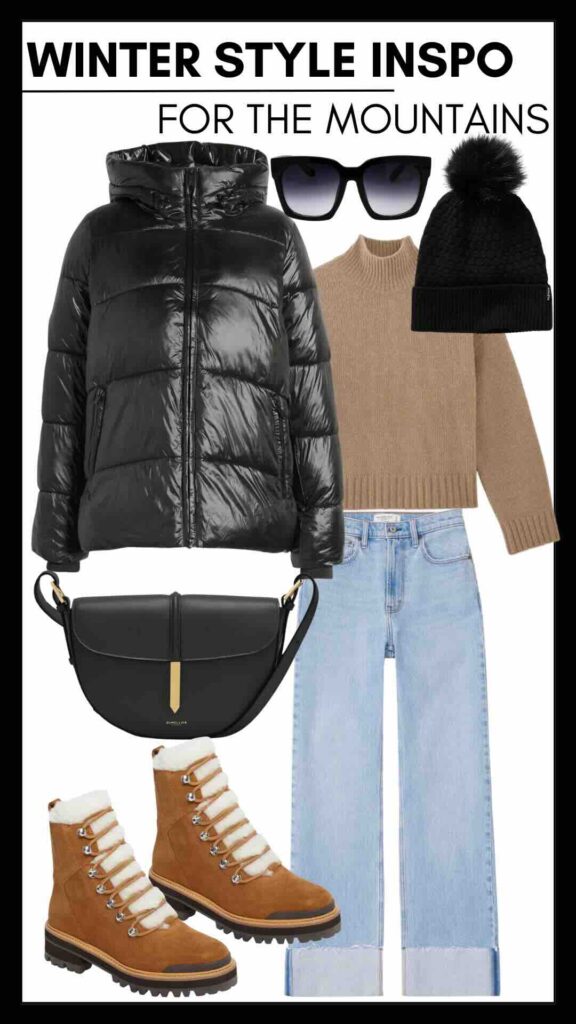 What To Wear In The Mountains This Holiday Season Oversized Turtleneck Sweater & 90s Relaxed Jean how to look cute in cold weather how to look stylish in cold weather the best cold weather accessories Nashville stylists share style inspo for cold weather how to wear jeans in cold weather how to wear brown and black together how to wear different tones of brown how to mix brown tones how to wear a puffer jacket how to layer for cold weather