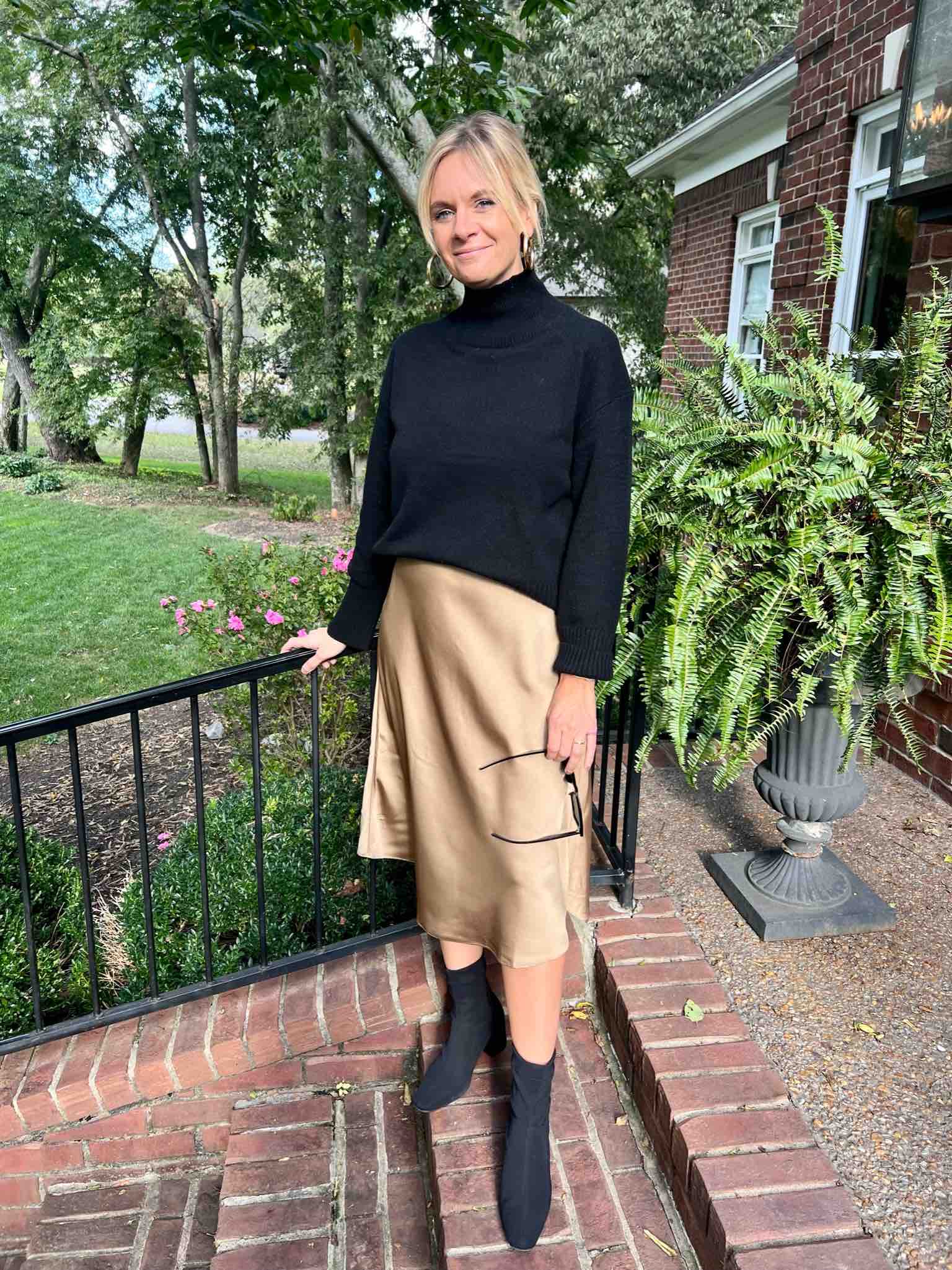 November Favorites From Our Nashville Personal Stylists Turtleneck Sweater & Slip Skirt how to style a slip skirt how to wear a sweater with a slip skirt how to wear booties with a slip skirt