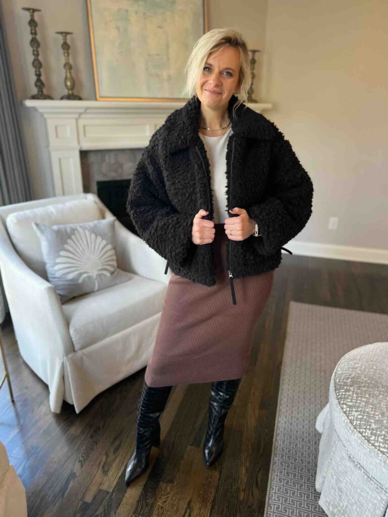 How To Wear Tall Boots Faux Fur Jacket & Midi Skirt & Tall Boots how to wear a faux fur coat nashville stylists share the best tall boots how to wear tall boots with a midi skirt how to wear brown and black together for winter what to wear for date night in the winter what to wear for girls night out in winter how to wear a skirt in cold weather