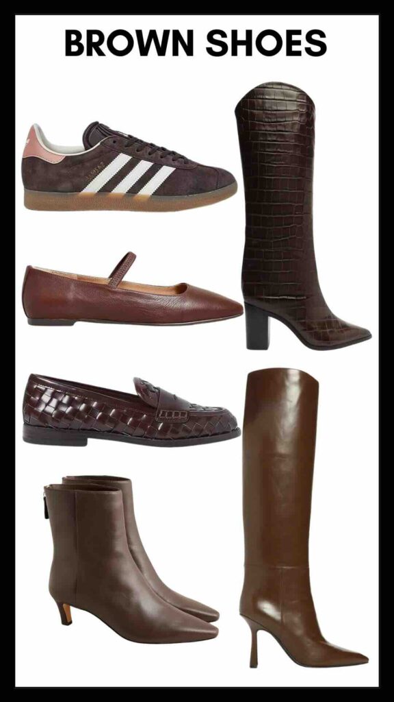 Chocolate Brown Shoes must have winter shoes the best brown shoes must have boots for winter must have flats for winter winter trends 2024 dressy sneakers