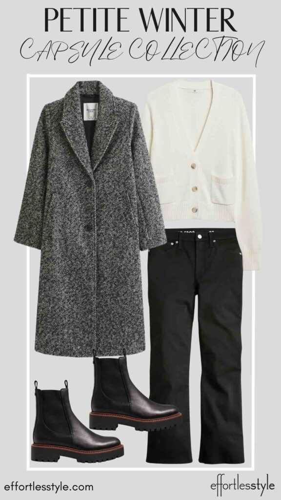 Topcoat & Neutral Cardigan & Black Jeans styling Chelsea boots styling black and white styling longline coats styling a neutral cardigan