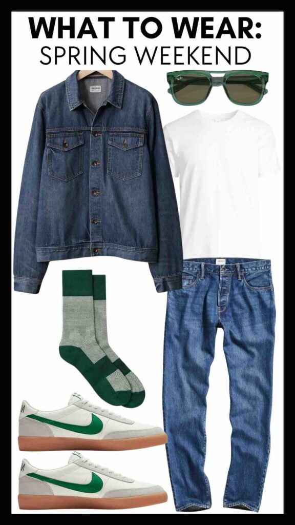 Guys’ Spring Weekend Outfit Formula Denim Jacket & Jeans how to wear denim with denim how to style a jean jacket guys' spring style inspiration casual spring looks for the guys how to style sneakers this spring men's spring fashion