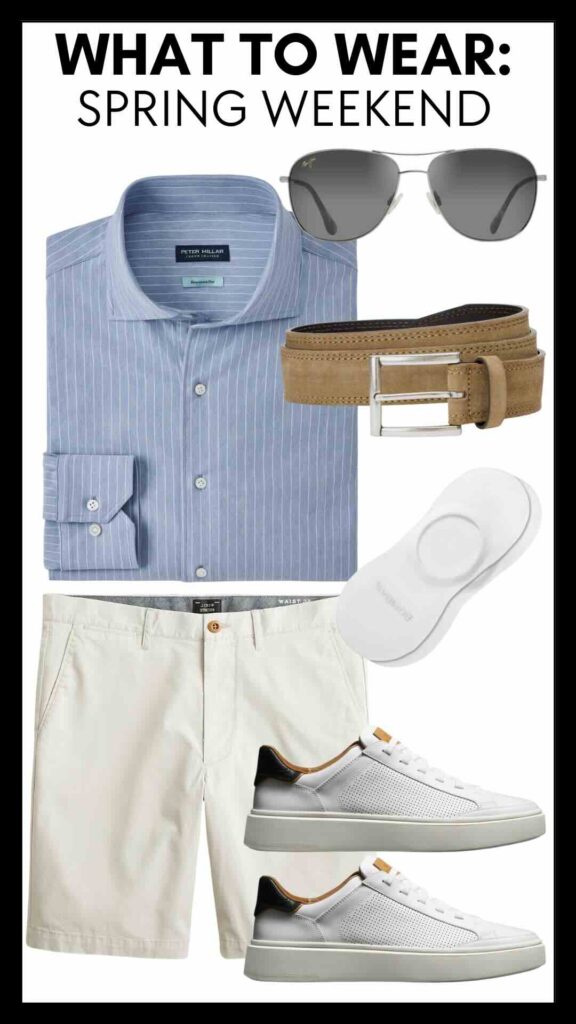 Guys’ Spring Weekend Outfit Formula Flex Sport Button-Up Shirt & Chino Shorts guys' spring style inspiration casual spring looks for the guys how to style sneakers this spring men's spring fashion what to wear this spring