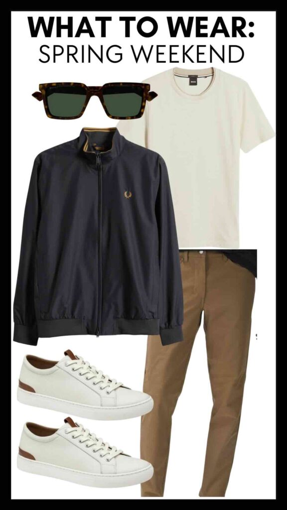 Guys’ Spring Weekend Outfit Formula Track Jacket & Slim Fit Tech Pant guys' spring style inspiration casual spring looks for the guys how to style sneakers this spring men's spring fashion how to style a track jacket how to style leather sneakers how to dress up a track jacket