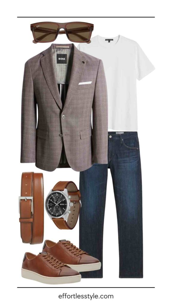 Nashville Stylist Tips For Men: What To Wear For A Business Travel Day Sport Coat & Jeans how to wear sneakers to work what to wear for drinks with co-workers workwear for the guys office outfits for guys office style for guys spring style for guys men's spring style