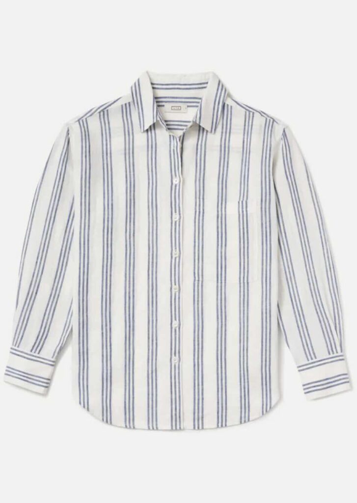 Five Things We Are Loving At AYR Striped Linen Button-Up Shirt must have items for spring nashville stlylists share must have pieces for spring and summer the best blouses for spring the best blouses for summer versatile pieces for spring and summer
