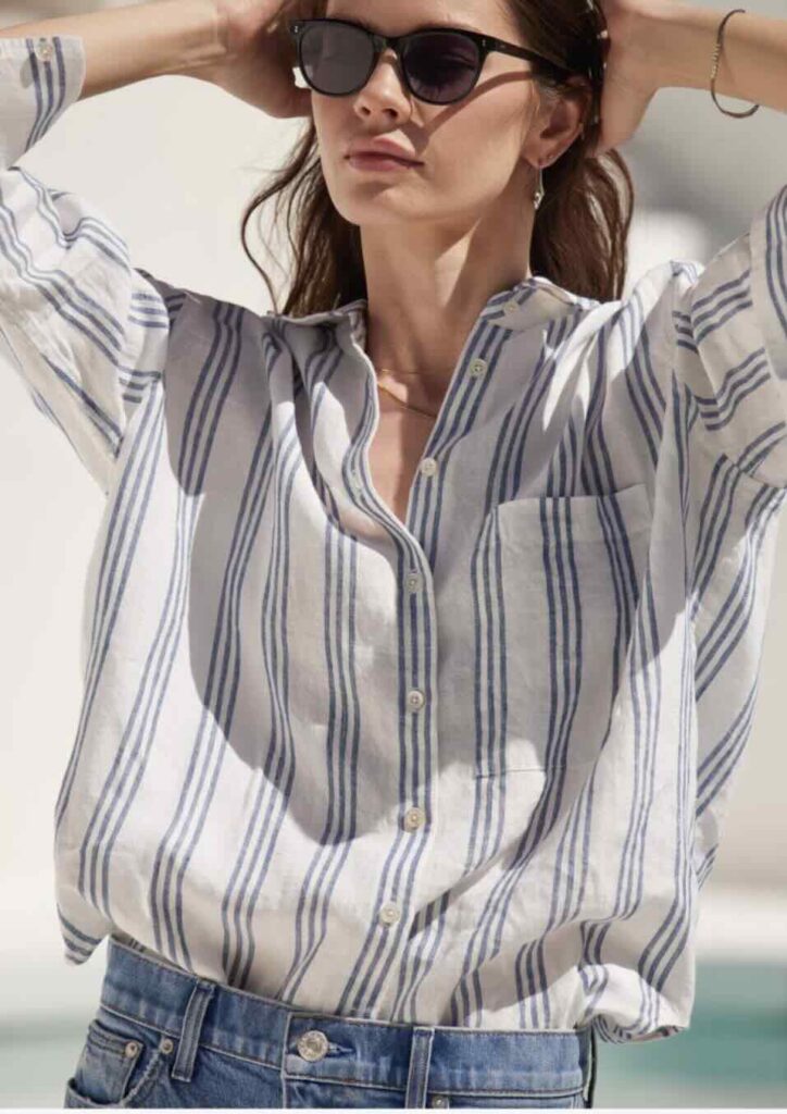 Striped Linen Button-Up Shirt must have items for spring nashville stlylists share must have pieces for spring and summer the best blouses for spring the best blouses for summer versatile pieces for spring and summer