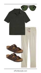 Guys' Summer Weekend Outfit Formula Linen Blend Polo & Drawstring Waist Stretch Cotton Pants summer style inspo for the guys what to wear this summer summer outfits for guys summer looks for men dressy casual summer look for the guys men's summer style men's summer fashion how to wear Birkenstocks for summer how to style Birkenstocks for summer how to dress up Birkenstocks this summer how to style drawstring pants how to wear drawstring pants how to dress up drawstring pants how to wear a linen polo how to style a linen polo