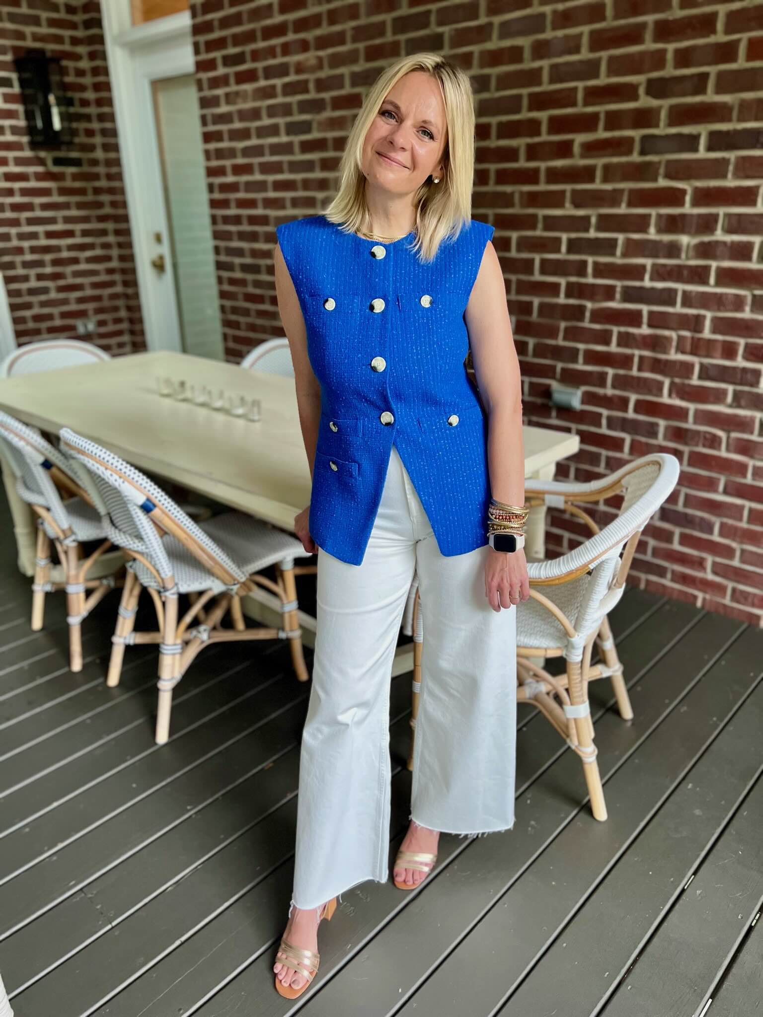 Tailored Vest & Wide Leg Jeans how to style a vest how to wear white jeans to work summer office style summer work outfit how to style wide leg jeans nashville personal stylists share summer must haves