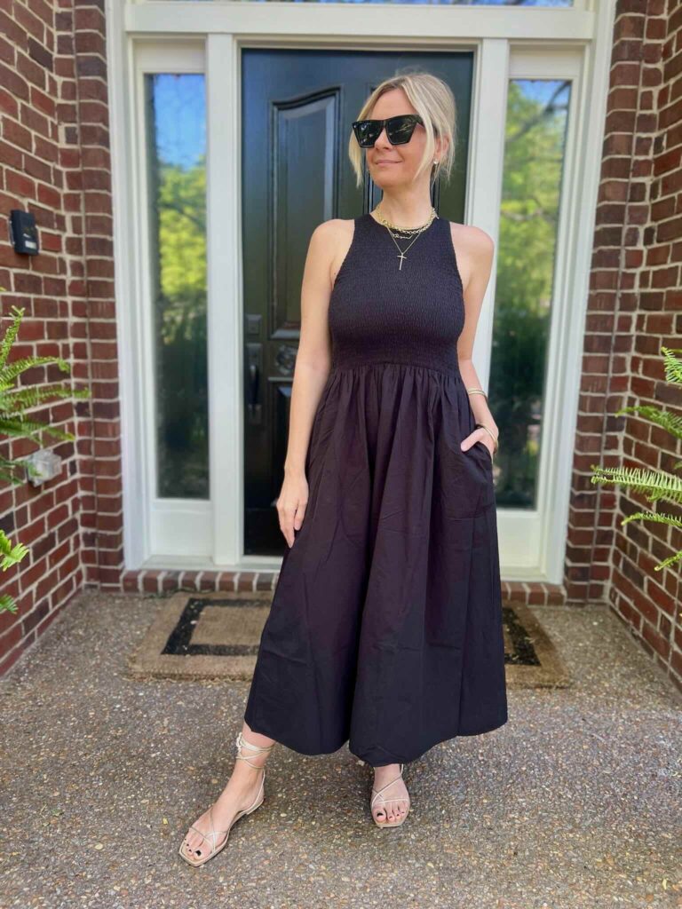 What To Buy When The Weather Gets Warm Smocked Bodice Midi Dress nashville personal stylists share summer must haves Nashville personal shoppers share the best summer pieces summer essentials spring essentials what to buy this spring what to buy this summer