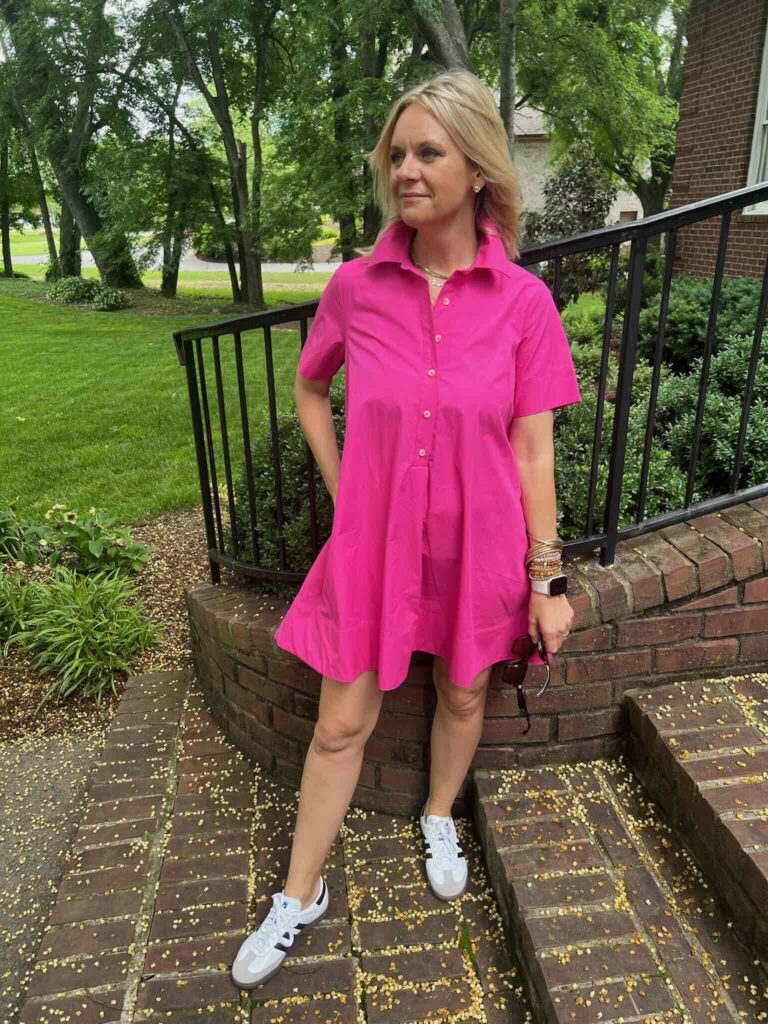 Flare Shirt Dress summer style inspiration the best summer accessories how to wear sneakers with a dress casual summer style inspiration summer outfits how to style a dress with sneakers how to accessorize a casual summer dress