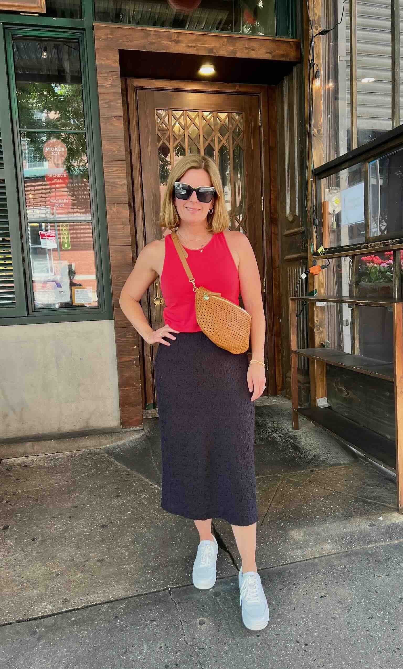 What To Pack For A Few Days In NYC Racerback Tank & Textured Midi Skirt