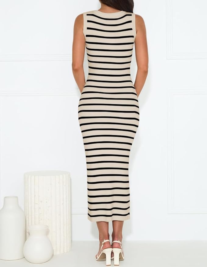 Ribbed Knit Striped Bodycon Maxi Dress the best dresses versatile dresses must have dresses affordable dresses