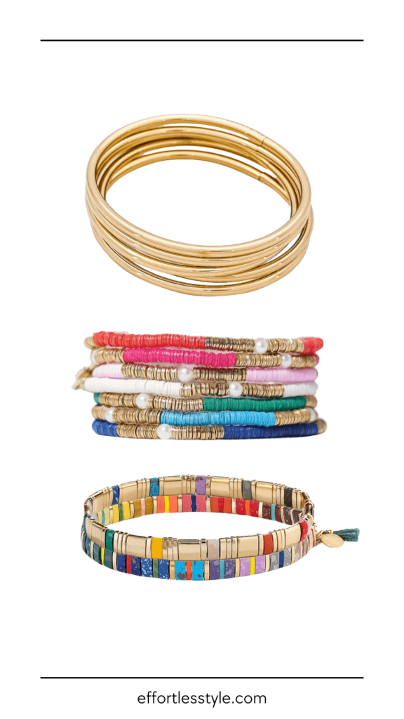 How To Create A Bracelet Stack For Summer Summer Bracelet Stack how to mix gold and colorful bracelets fun summer accessories Nashville personal stylists share tips on bracelet stacking how to add interest to your gold bangle stack summer bracelet stacks must have summer accessories