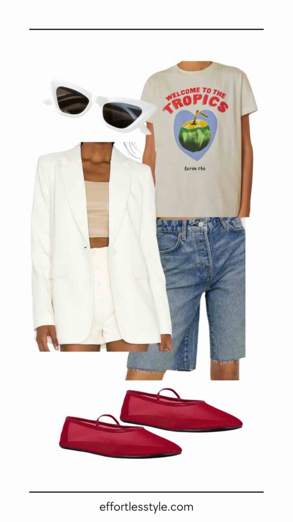 Blazer & Jean Shorts styling a blazer with jean shorts styling a blazer with cutoffs styling jean shorts styling mesh flats the mesh flat trend