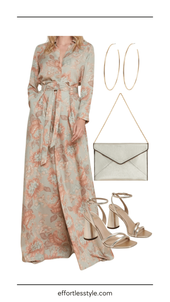 What To Wear To A Summer Wedding In The Mountains Floral Silk Blouse & Paperbag Flowy Pants how to wear a matching set to a mountain wedding Nashville personal stylists share style inspiration for a summer mountain wedding what to wear a wedding in the mountains how to wear pants to a summer wedding how to style pants for a wedding must have accessories for a summer party wedding guest dress