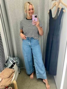 Summer Staples At Everlane Striped Crewneck Tee & Light Wash Cropped Wide Leg Jeans