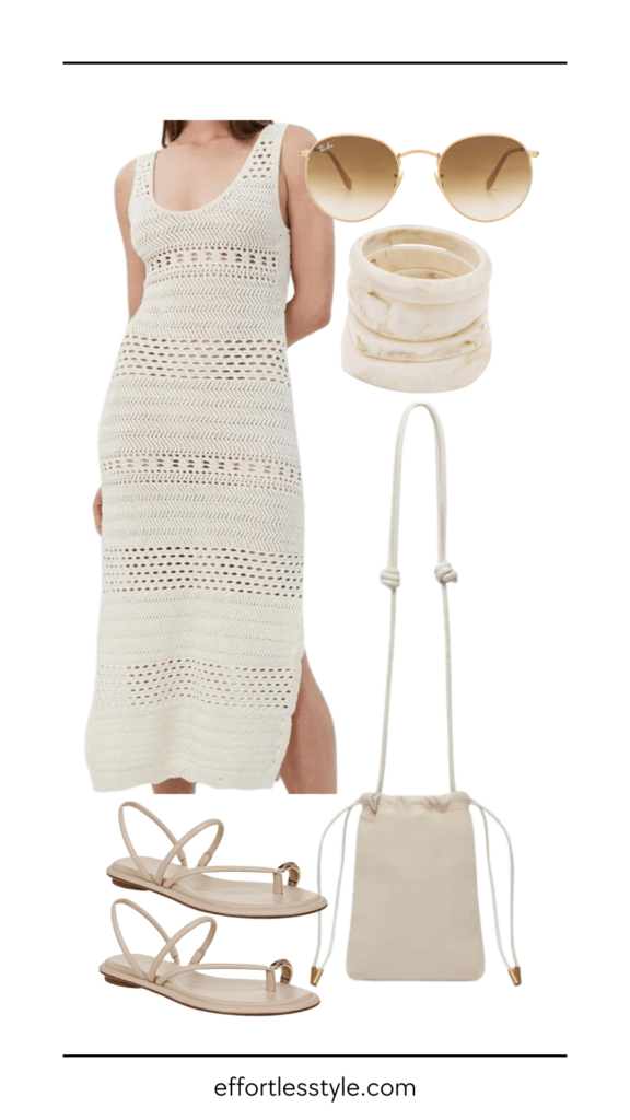 What To Wear To An Outdoor Summer Concert Crochet Midi Dress & Slide Sandals the best summer dresses the best bags for concerts monochromatic summer look how to style slide sandals for a concert what to wear to a concert summer style inspiration how to accessorize a midi dress how to wear a crocheted dress