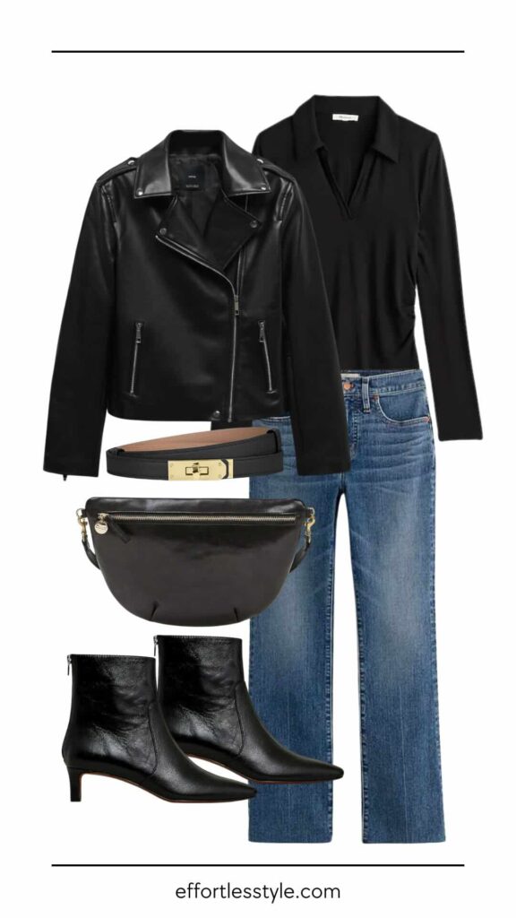 Fall Travel Capsule: Europe Edition Long Sleeve Polo & Dark Wash Jean how to style a polo shirt the polo trend how to wear booties in Europe how to wear jeans in Europe how to style jeans for a show what to wear to a matinee what to pack for a trip to Europe this fall Nashville personal stylists share travel style inspiration how to style a leather jacket how to wear black this fall