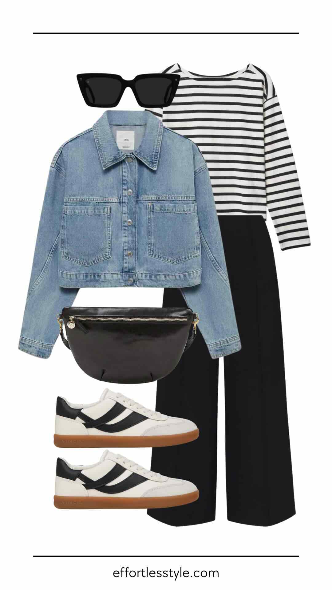 Fall Travel Capsule: Europe Edition Striped Tee & Black Pant how to look cute while sightseeing how to style black pants for sightseeing the best sneakers for fall travel versatile jean jacket Nashville personal stylists share tips for packing for Europe how to pack for a trip to Europe this fall what to wear in Europe this fall the best black pants for travel travel pants travel outfits travel style