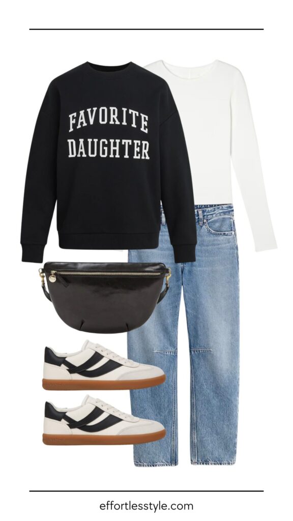 Sweatshirt & Barrel Jean how to style a graphic sweatshirt how to wear jeans and a sweatshirt what to wear on a trip this fall what to pack for a trip this fall