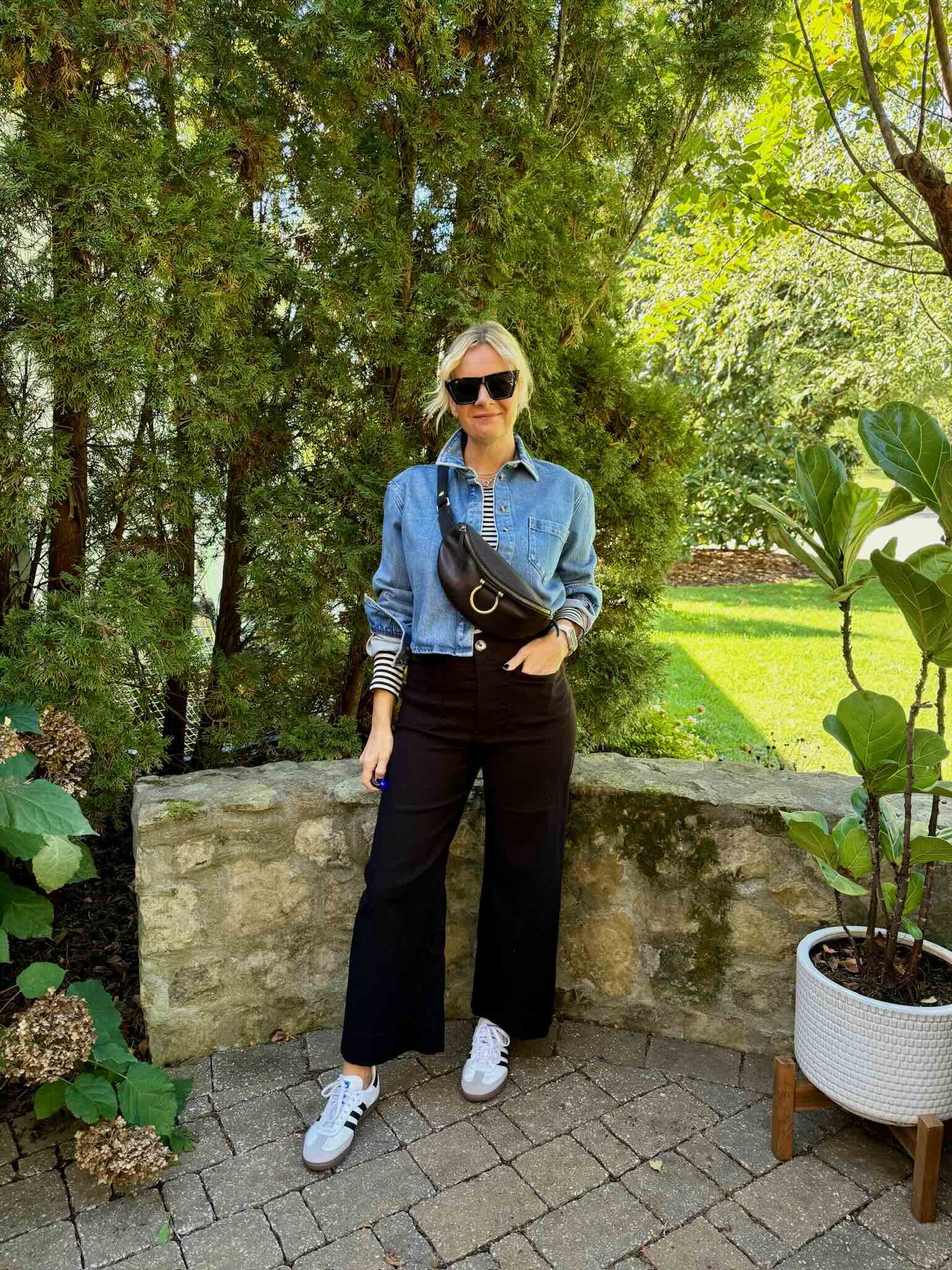 Denim Jacket & Striped Tee & Wide Leg Pant fall fashion fall style