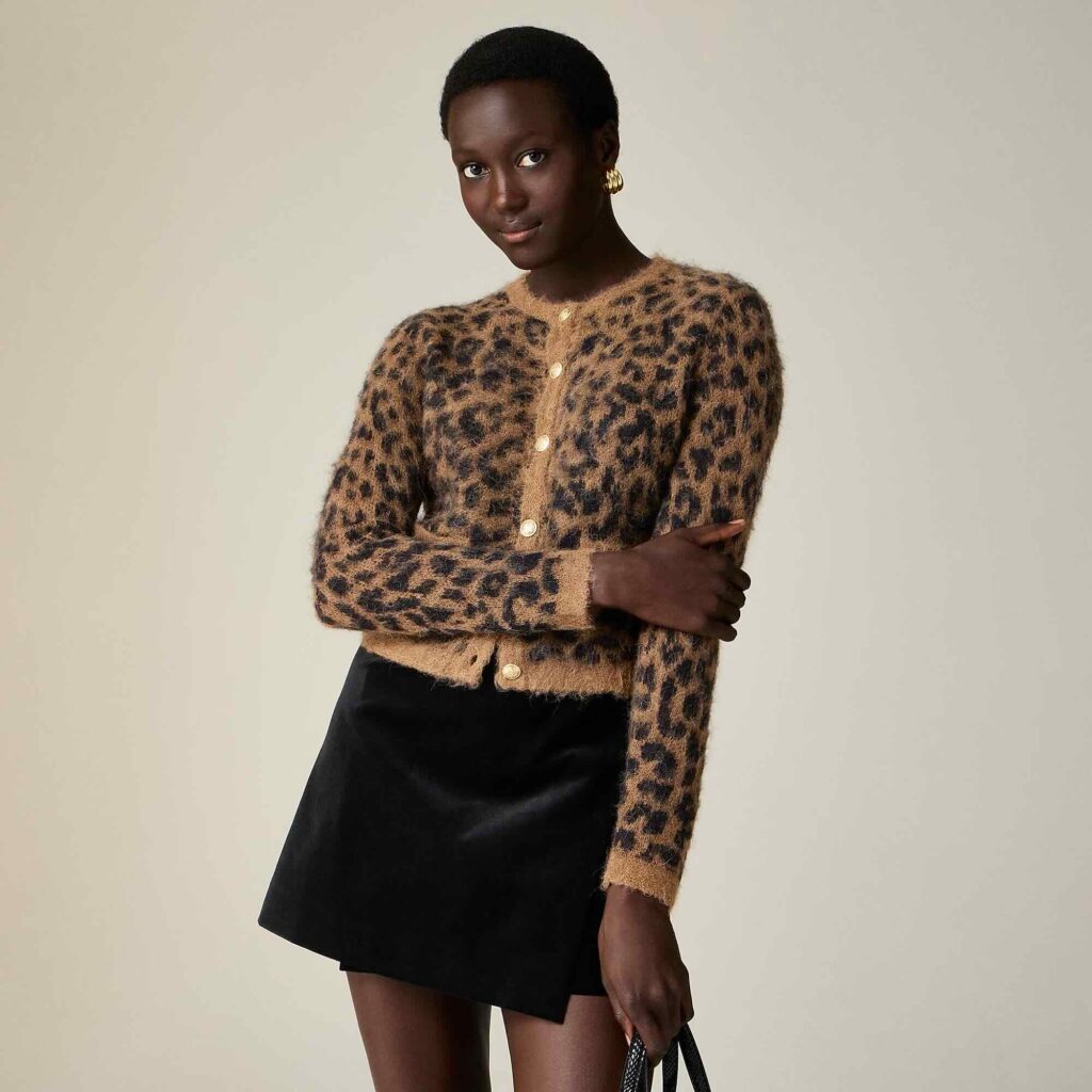 Animal Print Brushed Sweater Lady Jacket