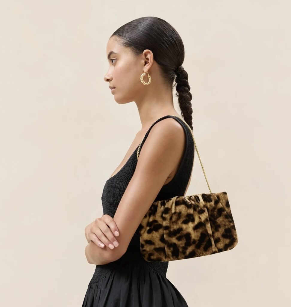 Animal Print Gathered Velvet Clutch