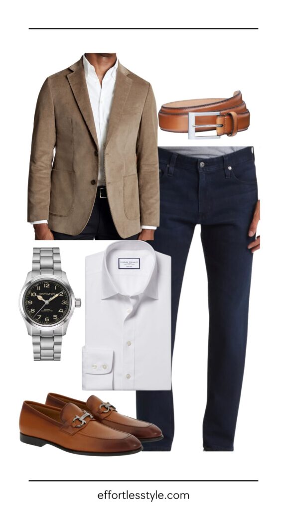 For The Guys: What To Wear To Holiday Parties Corduroy Blazer & Dark Wash Jeans how to style a corduroy blazer how to wear dark wash jeans how to dress up your jeans holiday menswear holiday party style inspo for men the best watches for men Nashville personal stylists share holiday style for men Christmas style new years eve style