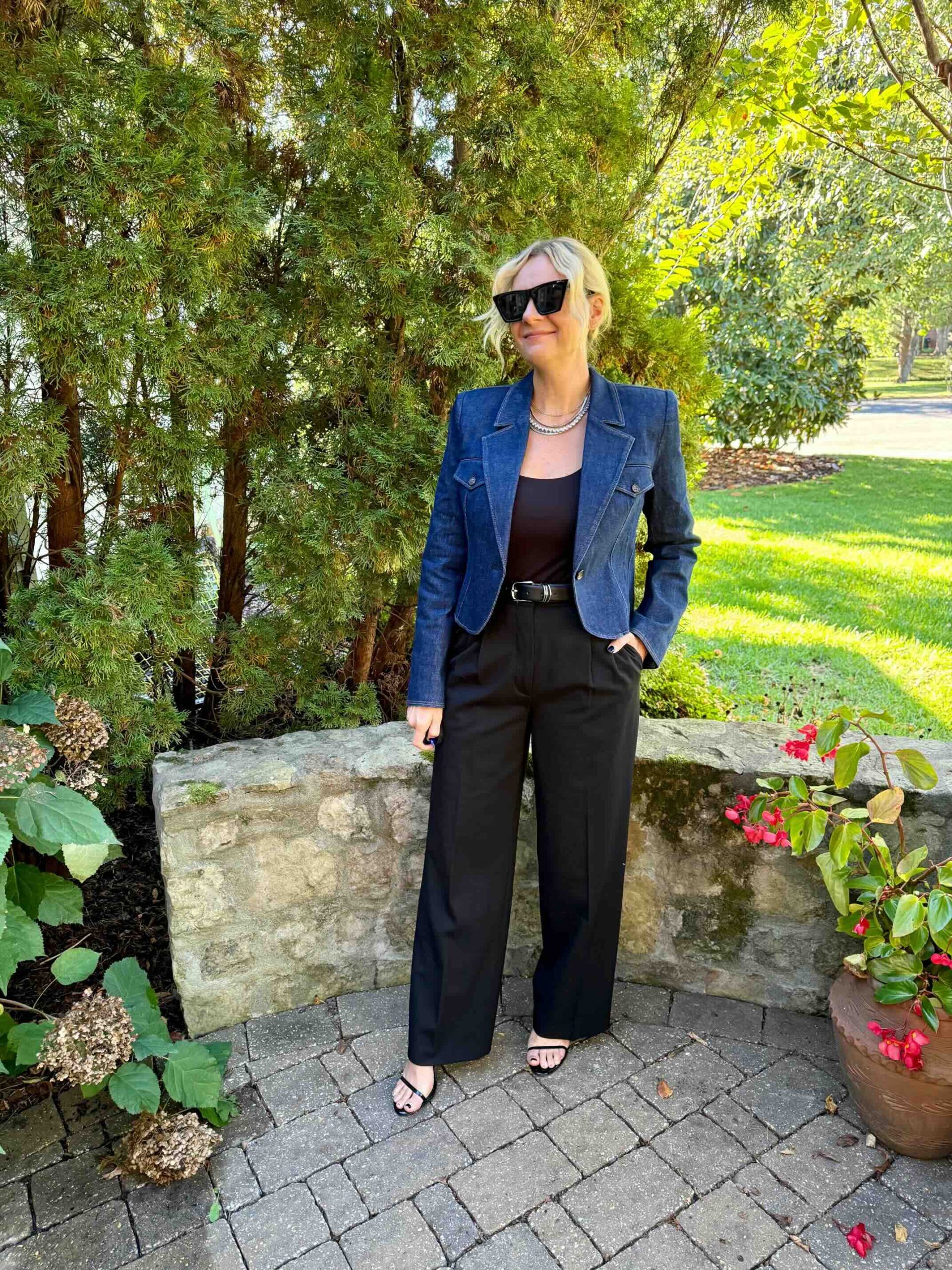 Denim Blazer & Wide Leg Pants