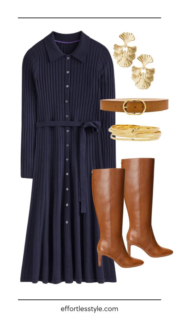 How To Wear A Belt Knit Shirt Dress & Leather Belt how to belt a shirt dress how to style tall boots the best winter accessories winter work outfit what to wear to the office this winter how to style a belt with a dress