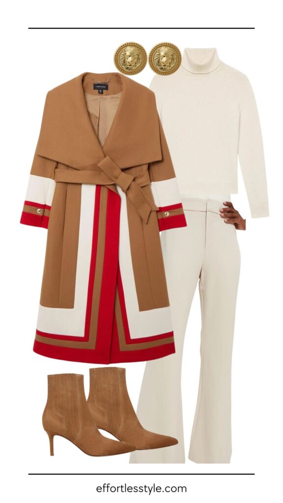 How To Wear A Coat As A Statement Piece Color Blocked Wool Wrap Coat & Wide Leg Trousers how to style a color blocked coat how to style winter white trousers how to style ivory slacks how to style stiletto booties Nashville personal shoppers share winter outfits tips for styling coats 