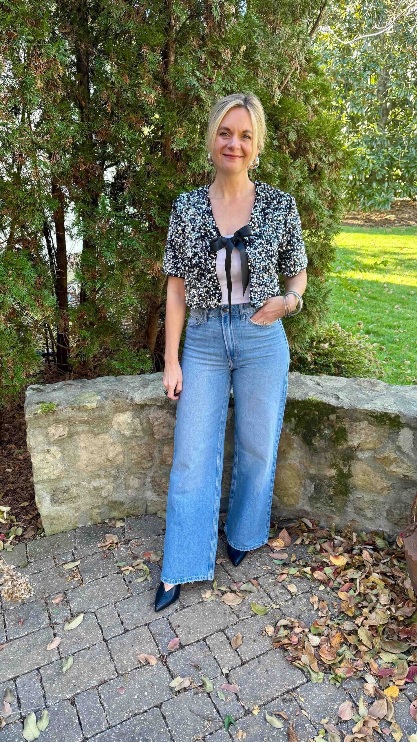 Holiday Looks At All Price Points Sequin Top & Jeans