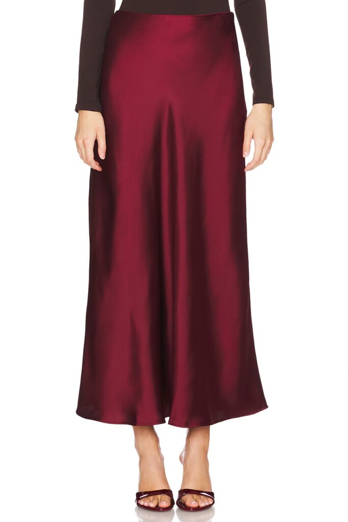 Satin Midi Skirt how to wear burgundy for the holidays holiday style how to create a tone on tone look for christmas parties what to wear to holiday parties holiday style