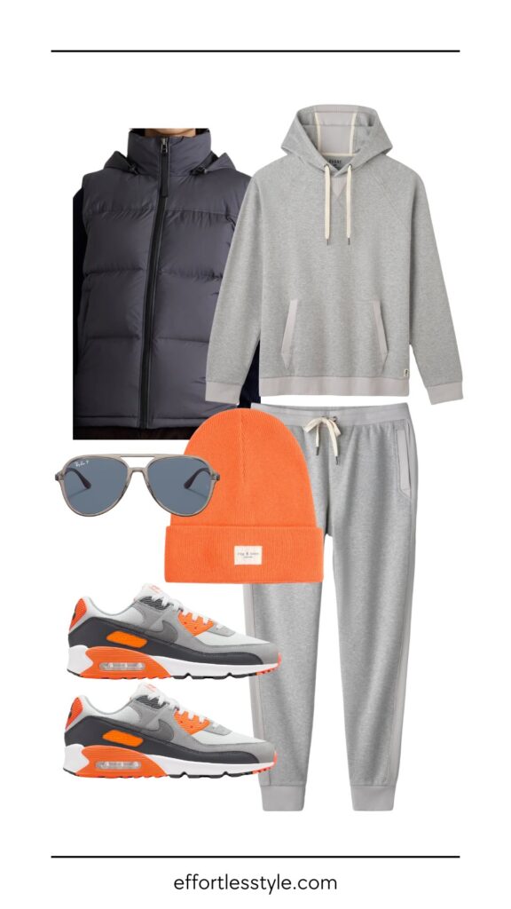 Laid-Back Looks: Athleisure Outfit Ideas Every Guy Will Love Puffer Vest & Hoodie & Sweatpant winter weekend style inspiration for the guys how to wear athleisure men's athleisure outfits