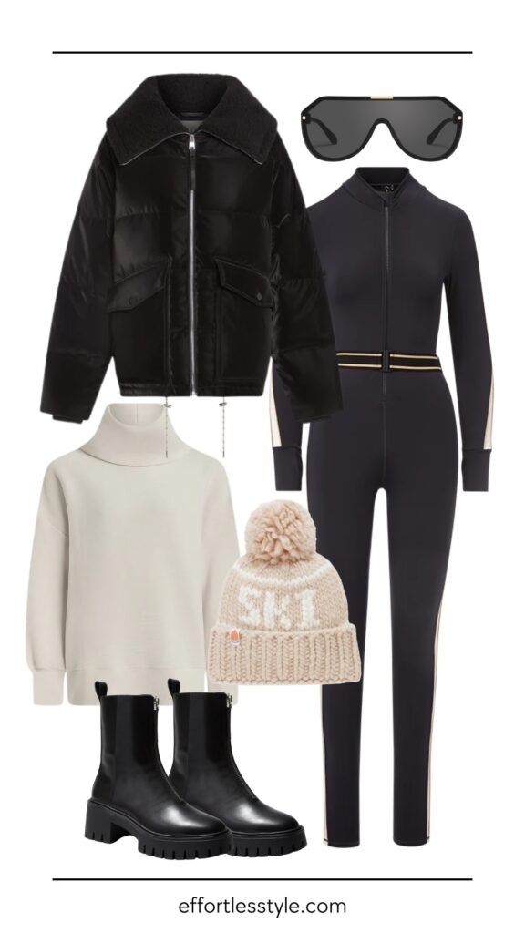 What To Wear For Ski-Après how to wear a ski bib how to wear a ski jumpsuit how to style a beanie how to look stylish skiing ski style what to wear on the slopes what to wear to the ski lodge what to wear for a snow day