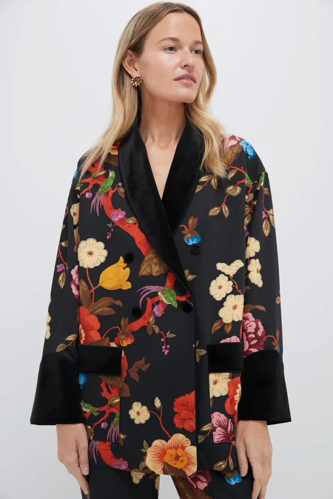 Baroque Floral Smoking Jacket what to buy this spring what to wear this spring spring style