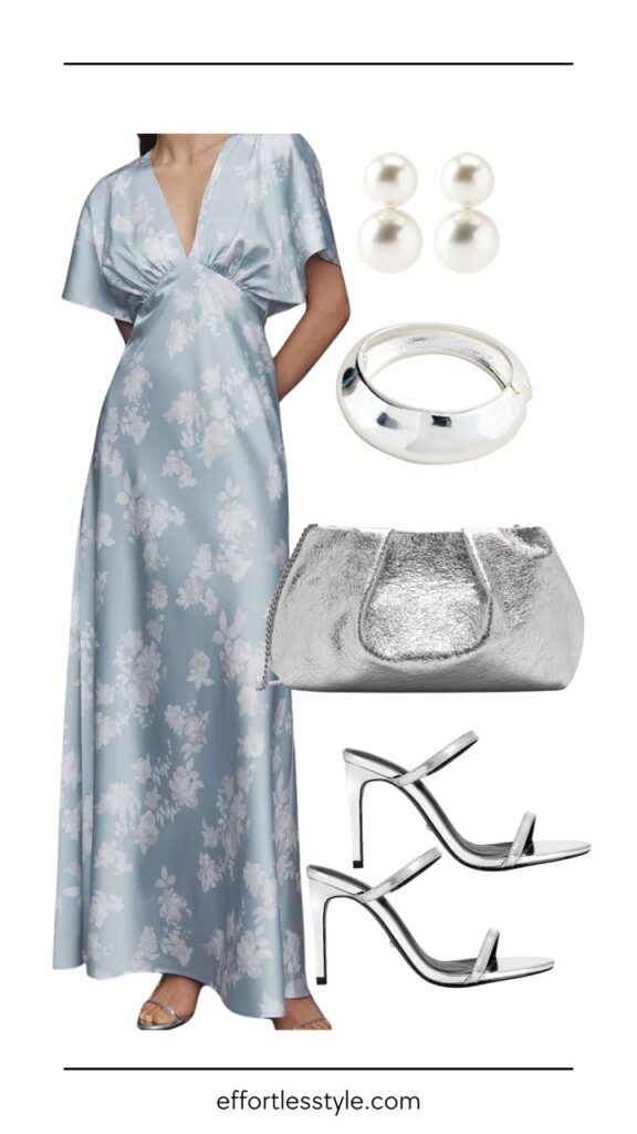 What to Wear to a Spring Wedding: Stylish Outfit Ideas for Every Dress Code Deep V A-Line Gown how to style silver accessories Nashville personal shoppers share wedding guest outfits how to style a long dress for a wedding what to wear to a spring event