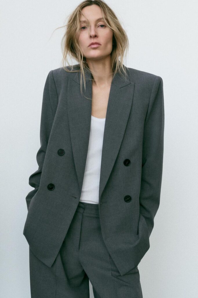 Double Breasted Blazer With Shoulder Pads