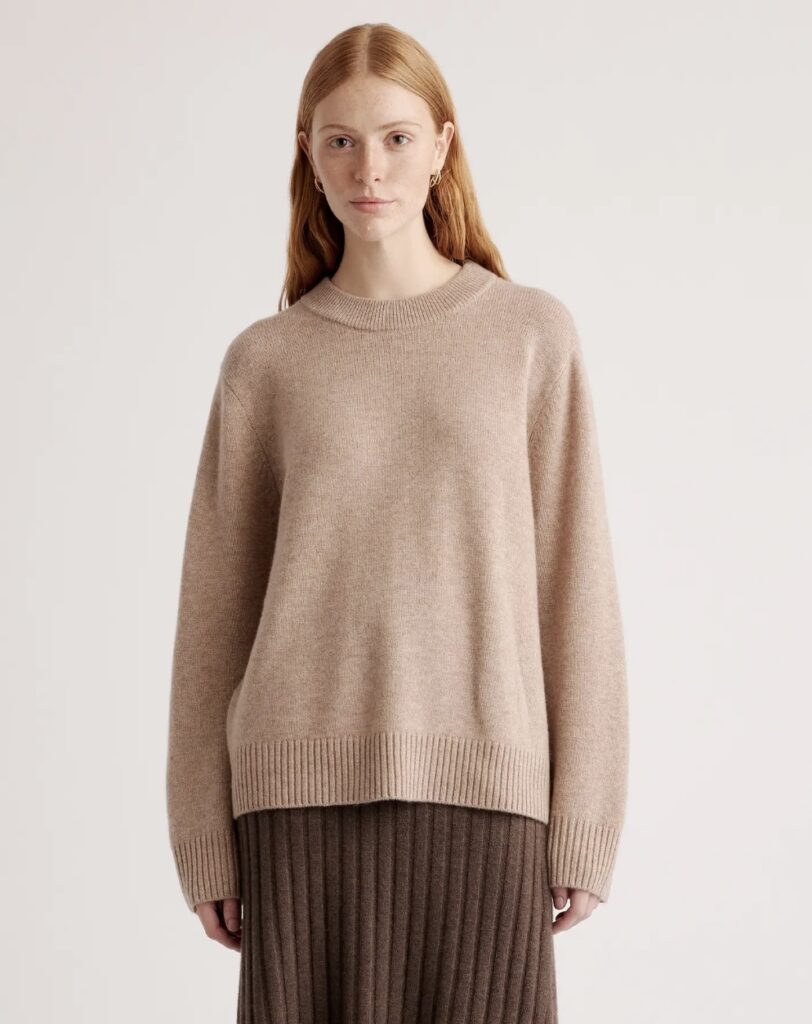 6 Things We Are Loving At Quince Mongolian Cashmere Oversized Crewneck Sweater what to buy for early spring affordable cashmere affordable closet basics for spring