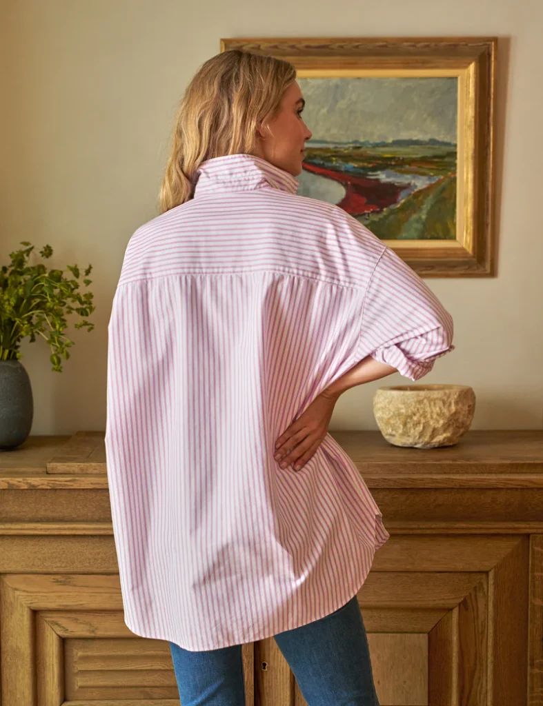 Striped Oversized Button-Up Shirt what to buy this spring the powder pink trend what to wear this spring