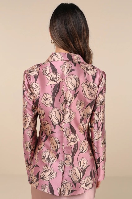 Pink Floral Jacquard Blazer